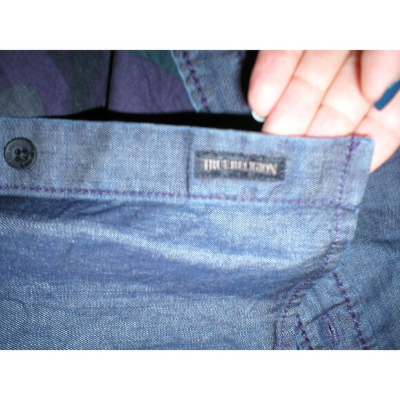 New Mens NWT True Religion Jeans Designer Denim Camo Shirt Button Down L Blue - Picture 6 of 10